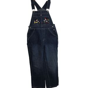 Disney Vintage Womens Mickey & Minnie Mouse Flowers Denim Overalls Blue Sz Small
